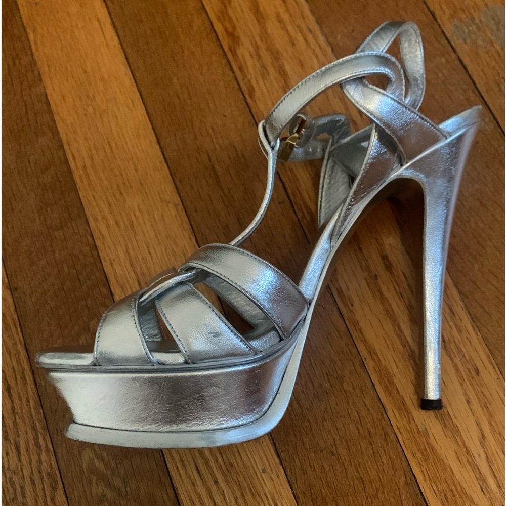YSL silver heels